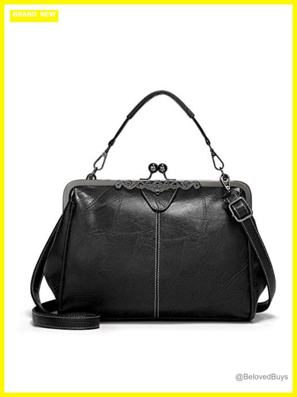 Vintage Retro Oil Wax PU Leather Handbag Kiss Lock Crossbody Purse